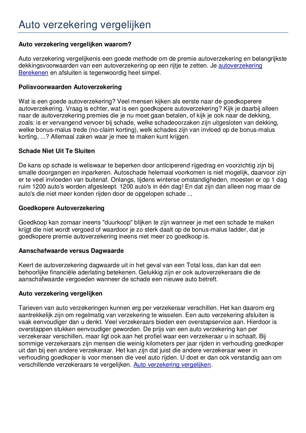 Auto verzekering vergelijken