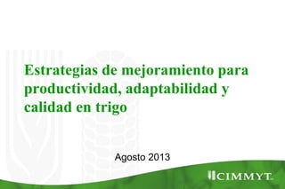Estrategias de mejoramiento para
productividad, adaptabilidad y
calidad en trigo
Agosto 2013
 