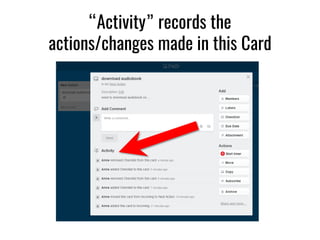 “Activity” records the
actions/changes made in this Card
 