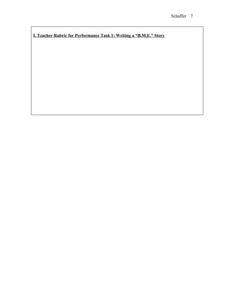 Schaffer   7



I. Teacher Rubric for Performance Task 1: Writing a “B.M.E.” Story
 