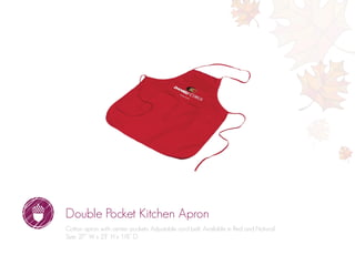 Double Pocket Kitchen Apron
Cotton apron with center pockets. Adjustable cord belt. Available in Red and Natural.
Size: 27” W x 23” H x 1/8” D.
 