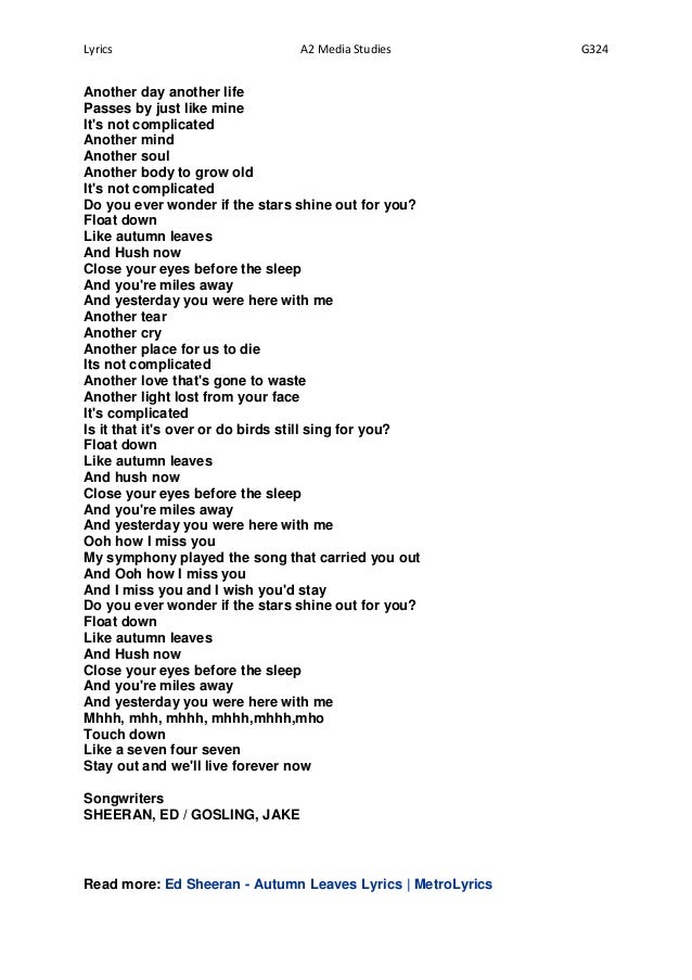 Autumn Leaves Ed Sheeran Lyrics Autumn leaves ed sheeran lyrics