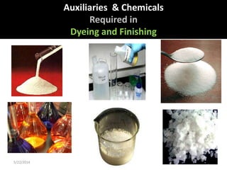 5/22/2014 1
Auxiliaries & Chemicals
Required in
Dyeing and Finishing
 
