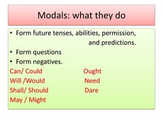 Auxiliaries, modals, gerunds, participles, infinitives | PPT