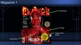 Magazine 1 
Masthead 
Image 
Slogan/ Pull 
quote 
Cover Story 
 