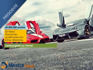 02 Triplos
Diamantes
qualificados em
linhas diferentes
60.000.000 pontos
Cash
Lamborghini ou Ferrari
 