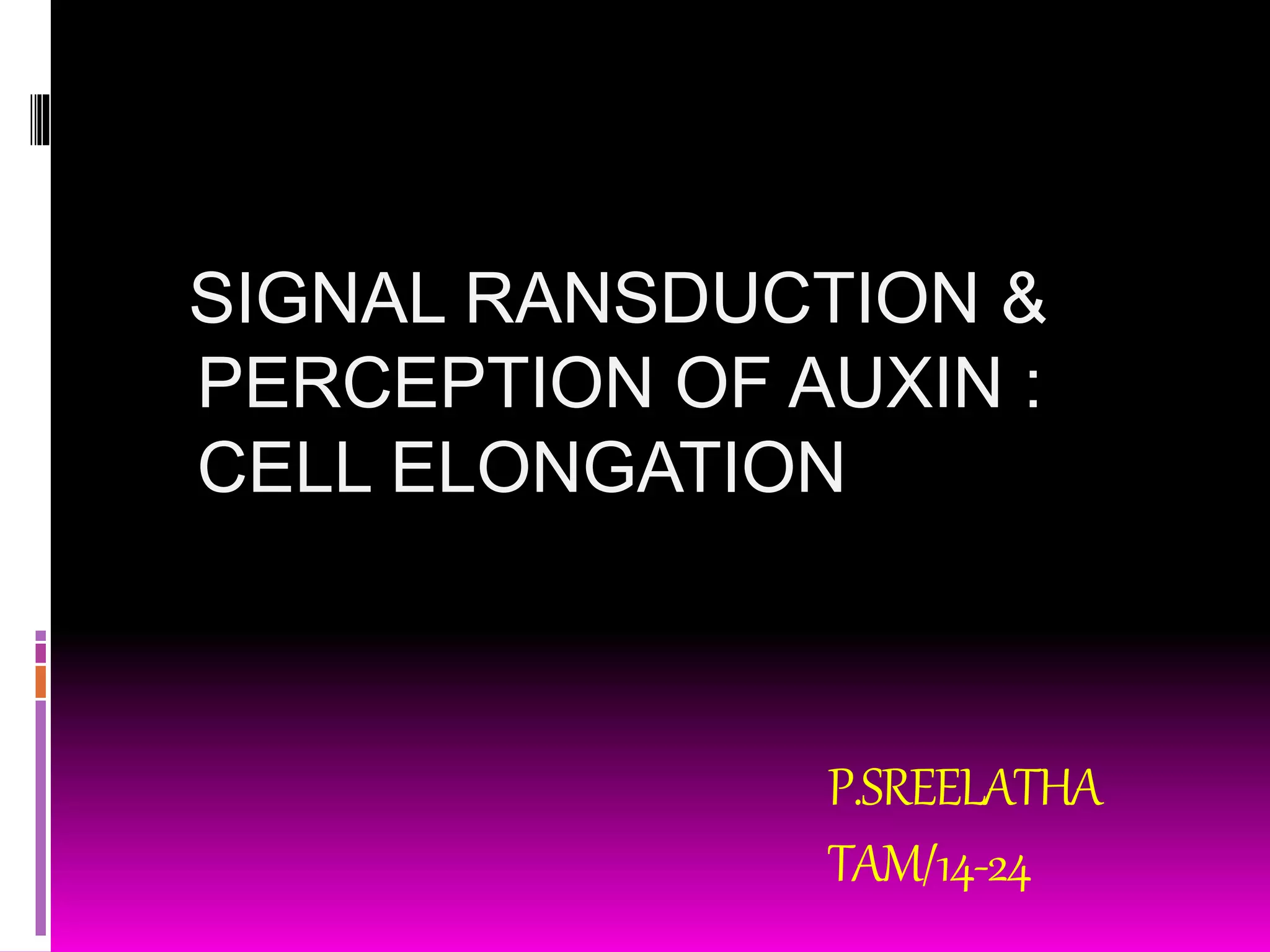 P.SREELATHA
TAM/14-24
SIGNAL RANSDUCTION &
PERCEPTION OF AUXIN :
CELL ELONGATION
 