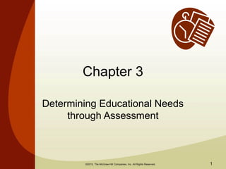 Chapter 3

Determining Educational Needs
     through Assessment



        ©2010, The McGraw-Hill Companies, Inc. All Rights Reserved.   1
 