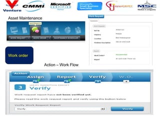 11
Asset Maintenance
Work order
Action – Work Flow
 