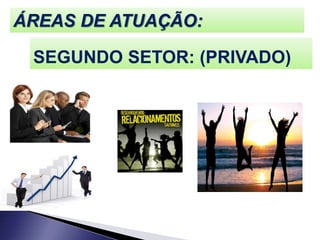 ÁREAS DE ATUAÇÃO:
SEGUNDO SETOR: (PRIVADO)
 
