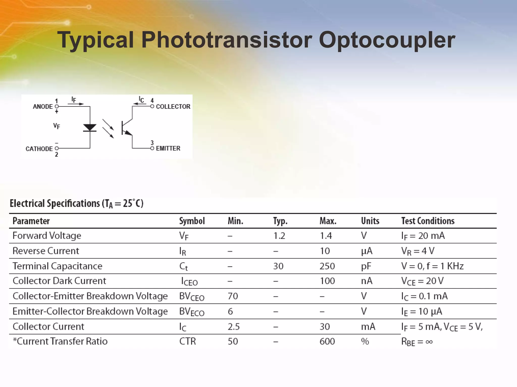 Typical Phototransistor Optocoupler  