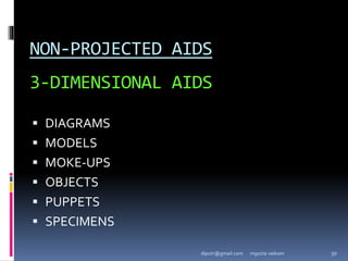NON-PROJECTED AIDS
3-DIMENSIONAL AIDS
 DIAGRAMS
 MODELS
 MOKE-UPS
 OBJECTS
 PUPPETS
 SPECIMENS
mgucte vaikom 50
diputr@gmail.com
 