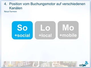 4. Position vom Buchungsmotor auf verschiedenen
   Kanälen
Neue Formen




              So    Lo           Mo
         +social    +local      +mobile




                                              22
 