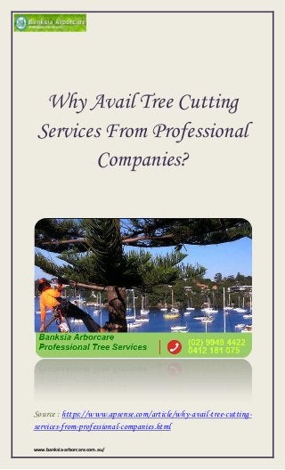 www.banksia-arborcare.com.au/
Why Avail Tree Cutting
Services From Professional
Companies?
Source : https://www.apsense.com/article/why-avail-tree-cutting-
services-from-professional-companies.html
 