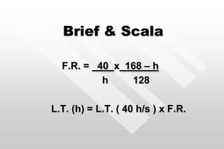 Brief & Scala
F.R. = 40 x 168 – h
h 128
L.T. (h) = L.T. ( 40 h/s ) x F.R.
 