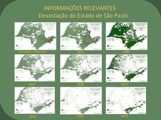 1854 1886
1907 1920 1935
1952 1962 1973
SITUAÇÃO PRIMITIVA
INFORMAÇÕES RELEVANTES
Devastação do Estado de São Paulo
 