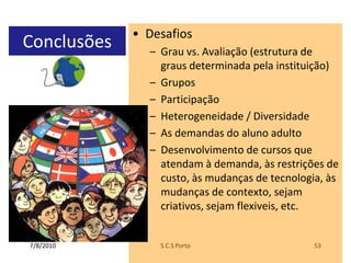 Desenvolvimentoprofissional continuo7/7/2010S.C.S Porto51Outrasperspectivas da avaliação:Avaliação do cursoQuestionario de satisfacao do aluno