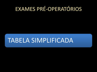 EXAMES PRÉ-OPERATÓRIOS
TABELA SIMPLIFICADA
 