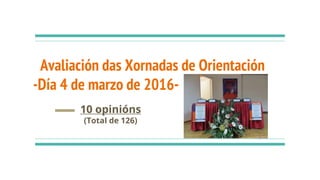 Avaliación das Xornadas de Orientación
-Día 4 de marzo de 2016-
10 opinións
(Total de 126)
 