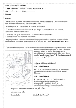 Aluno 1 Série 3 Bimestre, PDF, Pinturas