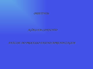 OBJETIVOS: AÇÕES EM CONJUNTO ANÁLISE DO PROCESSO ENSINO/APRENDIZAGEM 