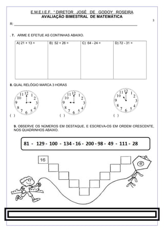 Atividade de matemática para o 4º Bimestre do 2º ano do ensino