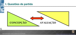 I. Questões de partida CONCEPÇÃO AVALIAÇÃO 