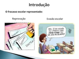 O fracasso escolar representado:
Reprovação Evasão escolar
 