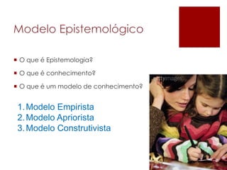 O que é Epistemologia?O que é conhecimento?O que é um modelo de conhecimento?Modelo EpistemológicoModelo EmpiristaModelo AprioristaModelo Construtivista