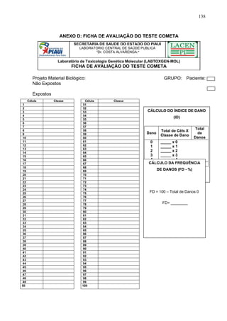 138
ANEXO D: FICHA DE AVALIAÇÃO DO TESTE COMETA
SECRETARIA DE SAUDE DO ESTADO DO PIAUI
LABORATORIO CENTRAL DE SAÚDE PUBLIC...