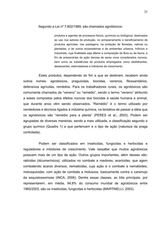25
Segundo a Lei nº 7.802/1989, são chamados agrotóxicos:
produtos e agentes de processos físicos, químicos ou biológicos,...