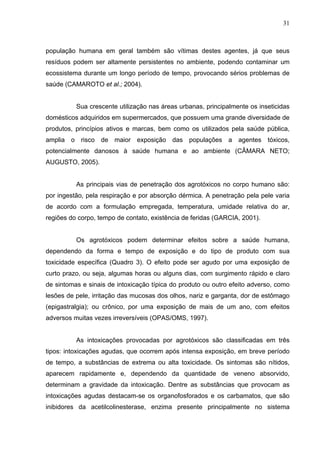 31
população humana em geral também são vítimas destes agentes, já que seus
resíduos podem ser altamente persistentes no a...