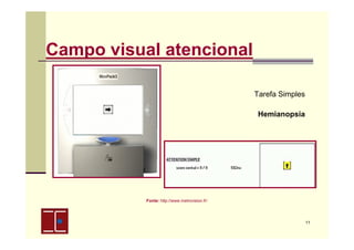 Campo visual atencional
Tarefa Simples
Hemianopsia

Fonte: http://www.metrovision.fr/

11

 