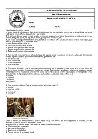 Avaliação do 2 bimestre arte - 2 emeja | PDF