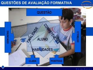 POSITIVAS CLARA ENUNCIADO ESTÍMULO QUESTÕES DE AVALIAÇÃO FORMATIVA ALUNO FINALIDADE COMPETÊNCIAS HABILIDADES QUESTÃO 