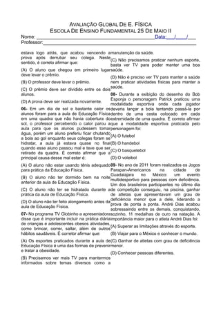 6° Ano Ed. Fís. 1, PDF, Atletismo (esporte)