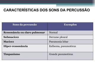 CARACTERÍSTICAS DOS SONS DA PERCUSSÃO
 