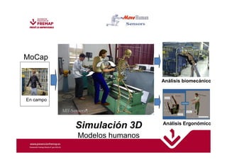 En campo 
Análisis biomecánico 
Simulación 3D 
Modelos humanos 
MoCap 
Análisis Ergonómico 
 