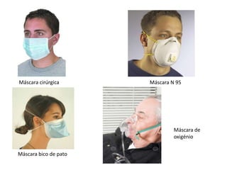 Máscara cirúrgica Máscara N 95
Máscara bico de pato
Máscara de
oxigénio
 