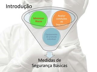 Introdução
Medidas de
Segurança Básicas
Equipamento
de proteção
individual
Minimizar
Riscos
Avaliar
condições
de
Segurança
 