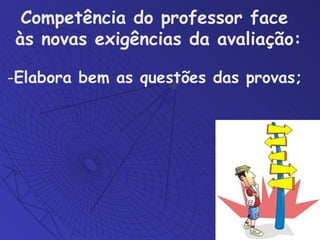 Elabora bem as questões das provas; Competência do professor face  às novas exigências da avaliação: 