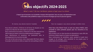 En interne, nous devons montrer l’exemple.
Nous devons solliciter, d’informer et de former les équipes sur nos
projets et la réduction de notre impact au quotidien.
Nous continuerons de soutenir, d’intervenir et de faire intervenir les
ONG locales qui luttent contre les problématiques écologiques.
Nous sélectionnons et soutenons nos partenaires dans le
développement d’un tourisme durable.
Pour ceci et bien plus encore, notre responsable RSE Marie déploie
les projets, harmonise et veille au respect de notre politique interne.
Nos objectifs 2024-2025
Pour nos voyageurs, nous devons partager la même vision.
Notre force chez Shanti Travel, ce sont nos valeurs FACES, notre
proximité et notre profonde passion pour les rencontres et les
expériences.
Nous tendons vers un slow tourisme et alimenterons notre offre des
itinéraires à faible impact sur toutes nos destinations.
Nous continuerons de sensibiliser avant, pendant et après leurs
voyages et de partager notre sensibilité et nos projets pour la
préservation de nos destinations.
What’s next ? On ne s’arrêtera jamais d’agir pour le climat.
Nous n’arrêterons pas d’inspirer et de nous
inspirer des cultures et modes de vies que nous
croisons sur les routes d’Asie.
L’impact que le tourisme a sur la planète a toujours été important. Sous nos yeux, nos destinations sont
confrontées à des problèmes majeurs en termes d’écologie que nous ne pouvons ignorer.
 