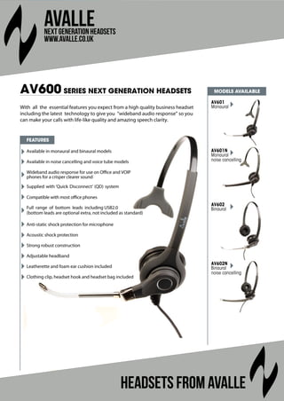 Avalle 600 Series VoIP Headset Guide