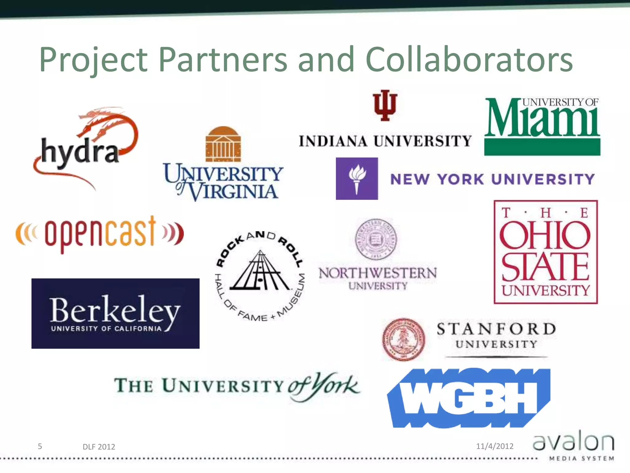 DLF 2012 11/4/2012
Project Partners and Collaborators
5
 