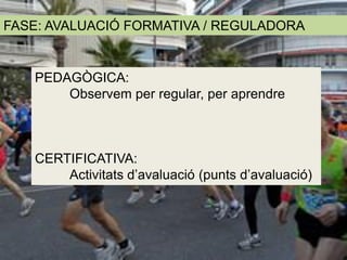 FASE: AVALUACIÓ FORMATIVA / REGULADORA


   PEDAGÒGICA:
       Observem per regular, per aprendre



   CERTIFICATIVA:
       Activitats d’avaluació (punts d’avaluació)
 