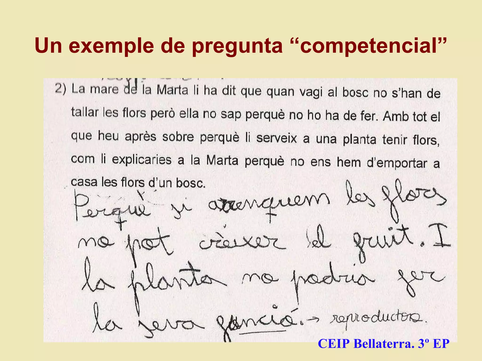 CEIP Bellaterra. 3º EP Un exemple de pregunta “competencial” 