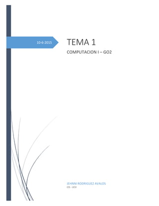 10-6-2015 TEMA 1
COMPUTACION I – GO2
JEHNNI RODRIGUEZ AVALOS
CIS - UCV
 
