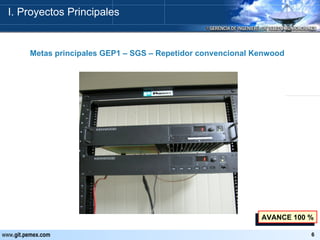 AVANCE 100 % Metas principales GEP1 – SGS – Repetidor convencional Kenwood I. Proyectos Principales                                    