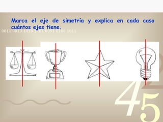 Marca el eje de simetría y explica en cada caso cuántos ejes tiene. 