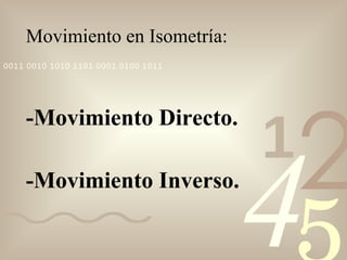 Movimiento en Isometría: -Movimiento Directo. -Movimiento Inverso. 